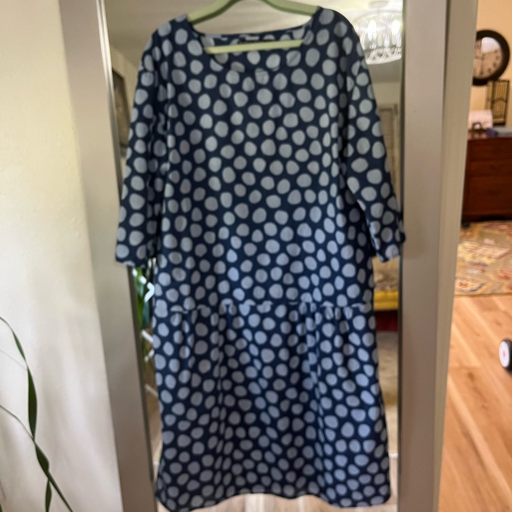 Casual Blue and White 3/4 Sleeve Scoop Neck Sundress